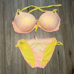 *SOLD ON ♏️ercari**. Victoria Secret Pink and yellow bikini size 36 D top
